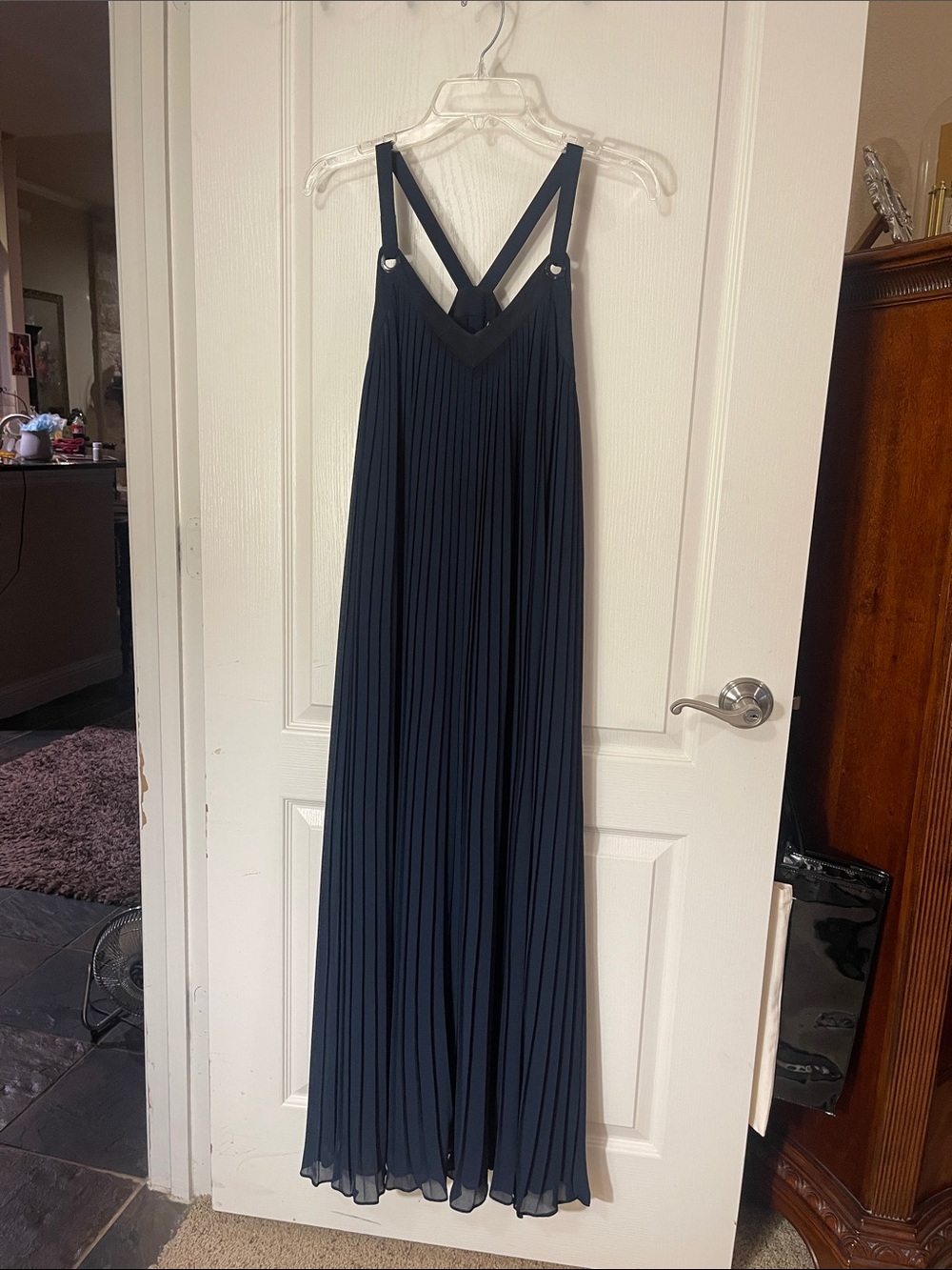 MICHAEL Michael Kors Navy Pleated Maxi Dress with V-Neck